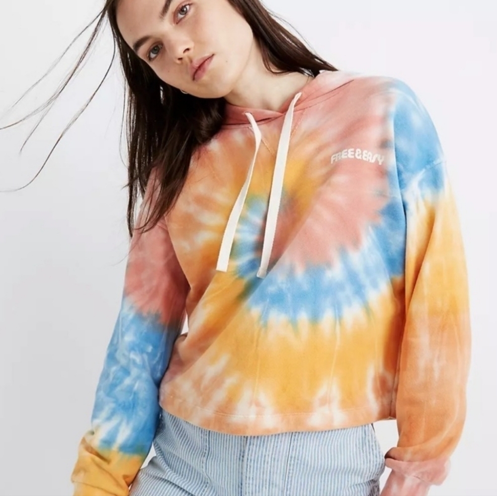 Madewell x Free & Easy, Cropped Hoodie Sweatshirt,Multi Color Tie-Dye,Size Small
